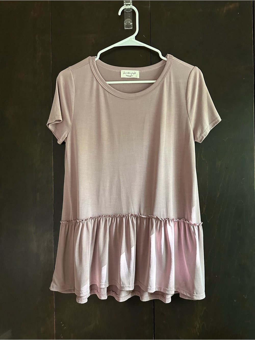 lavender field Mauve Short Sleeve Ruffled Peplum Tunic Tee